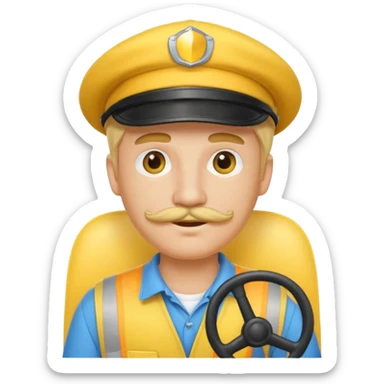 cute driver man, yellow hat, blonde hair, mustache, emoji style sticker