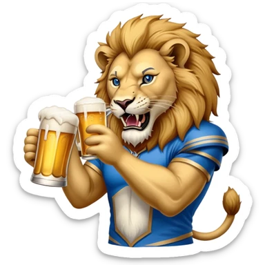 Detroit lion drinking beer sticker