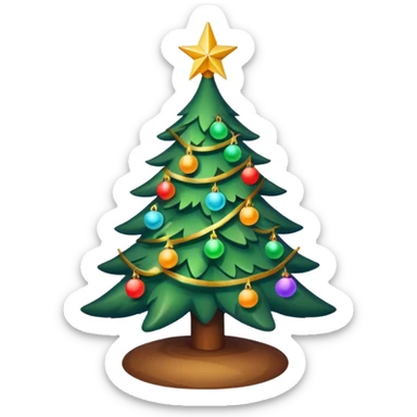 "Christmas tree decorated with lights and ornaments, glowing warmly, festive and colorful, cozy holiday atmosphere, digital illustration, vibrant and cheerful." sticker