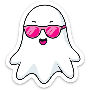 Ghost with pink sunglasses and sticking its tongue out ￼ sticker