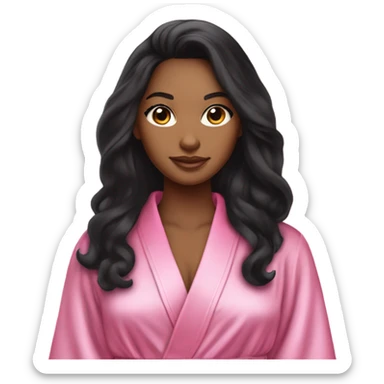 Mixed race woman with long black hair wearing a silk pink Victoria’s Secret robe sticker