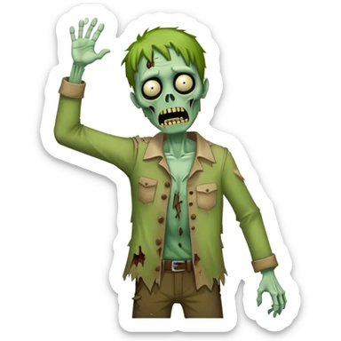 green zombie with one hand raised in the air sticker
