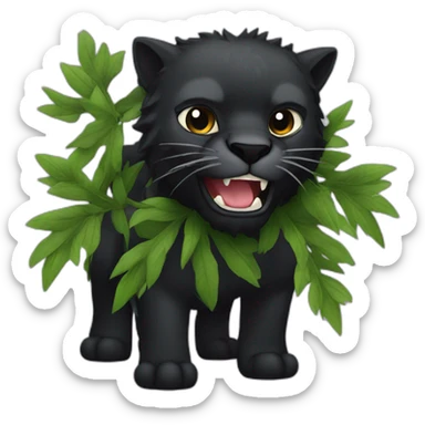 black pantera animal with a sharp tooth behind a bush sticker