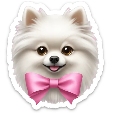 white pomerania with a pink bow sticker