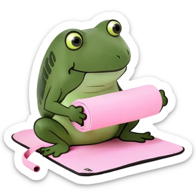 A blonde white girl in a light pink fitness suit with a full-length fitness mat sticker