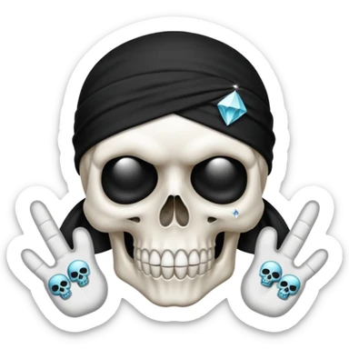 Skull with diamond eyes and a black bandanna with the 3 fingers emoji  sticker
