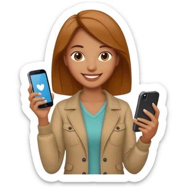 woman casual clothes holding a phone in one hand sticker