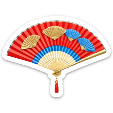 3d emoji of a japanese hand fan in glossy circuit design sticker