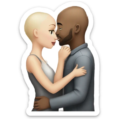 White girl dark hair kissing mixed bald man sticker