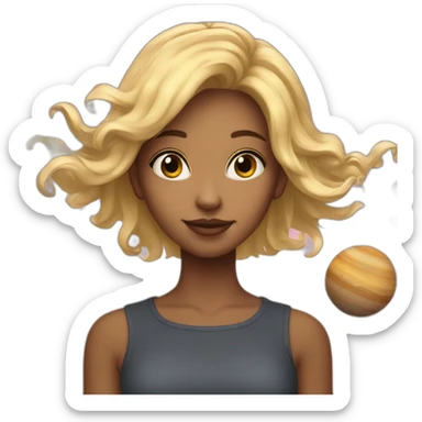 A blonde girl with many planets around her sticker
