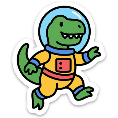 t-rex astronaut in a colorful spacesuit, floating in space sticker