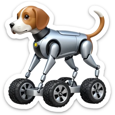 Very fast and sporty jumping racing Boston Dynamics robot beagle Sherlock Holmes robodog with large 8 off-road wheels for feet  sticker