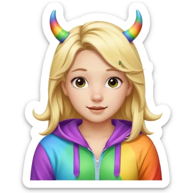 Cute blonde girl in a rainbow onesie with cow horns  sticker