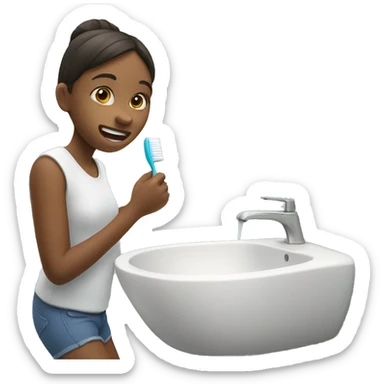 Girl brushing teeth sticker