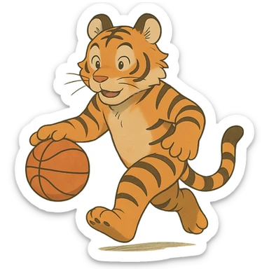 ghibli style cartoon tiger playing basketball sticker