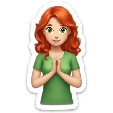 the girl with green eyes and red hair folded her hands into a heart sticker