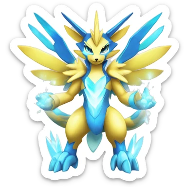 Celestial Powerful Sparkle-Crystallic Colorful Vibrant Colors Flying Advanced Zeraora-Aurorus-Fakémon-Legendary-Pokémon-Creature Full Body sticker
