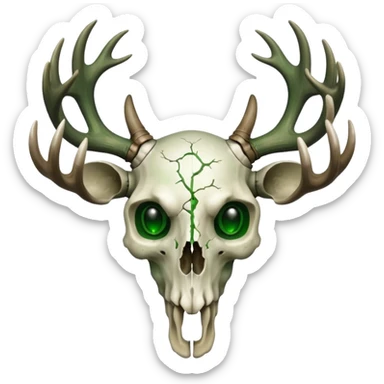 Deer skull with green heart eyes sticker
