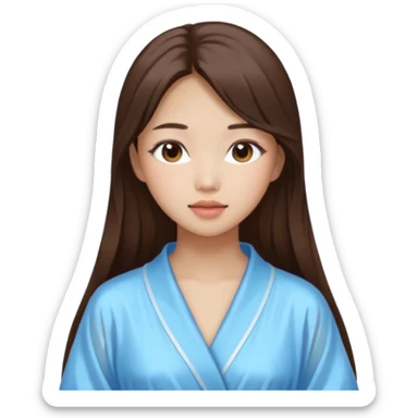 girl aesthetic emoji, asian beautiful make up long brown hair shower clothes sticker