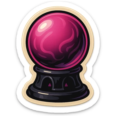 gothic crystal ball, black base with pink glow, retro stickers style sticker