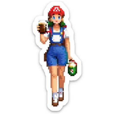 mario drinking beer with thai lady in thailand walking street sticker