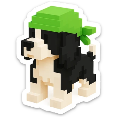 A black and white Russian Cocker Spaniel puppy wearing a green durag, facing left sticker