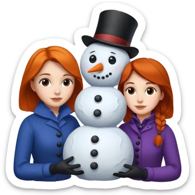 Virginia Poe and Maria Clemm building a snowman sticker