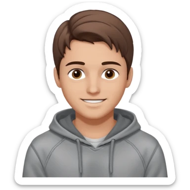 Kjekk gutt (lys i huden) som har pynta seg. Har på seg Jeans og grå hette genser og håret skal være  midtskill og fargen på håret er brunt. Litt øyevipper men ikke mye og litt mørke brun. Skal se HOT Å SEXY UT sticker