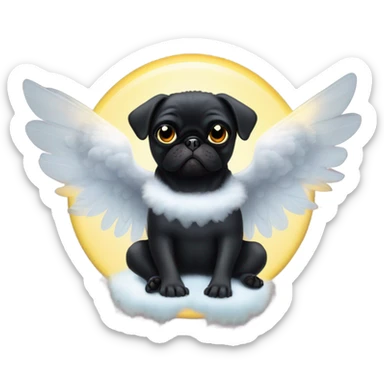 Black Pug with angel wings and halo sticker
