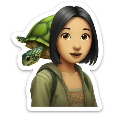 a turtle on an asia girl head sticker