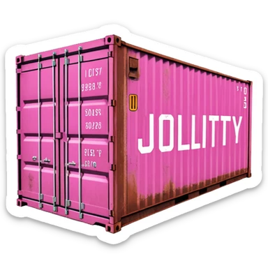 a pink shipping container with the words "Jollity & Co." in big letters on the long side sticker