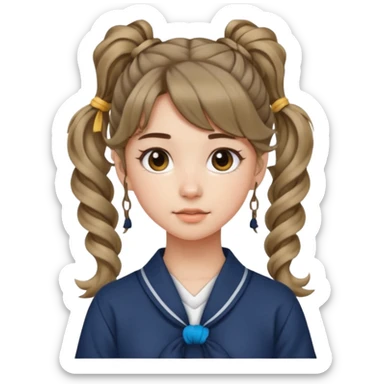Teenage girl, wearing a cute and aesthetic outfit, with her hair tied up in a high ponytail, and with side bangs also front bangs, her hair wavy sticker