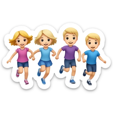 group of children skipping together, fun and friendly sticker