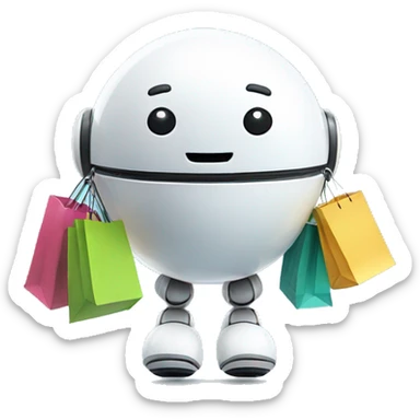 cute white floating spherical happy robot with shopping bags sticker