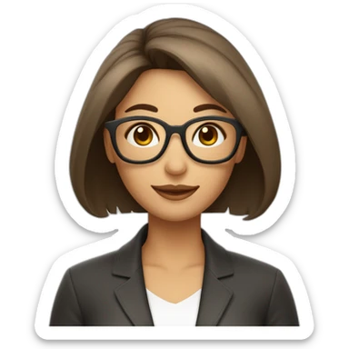 mamá con lentes cabello liso color marrón y medio con flequillo sonriente piel blanca sticker