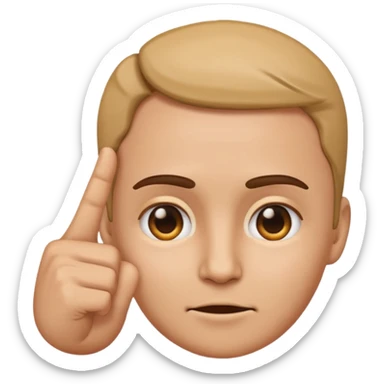emoji of a hand pointing at the forehead area on a human face, simple cartoon style sticker
