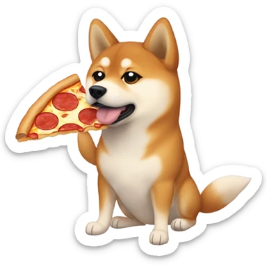 Shiba inu staring into distance who eats a pizza sticker