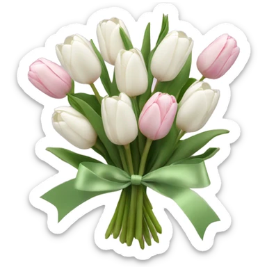White tulips bouquet with light pink bow  sticker