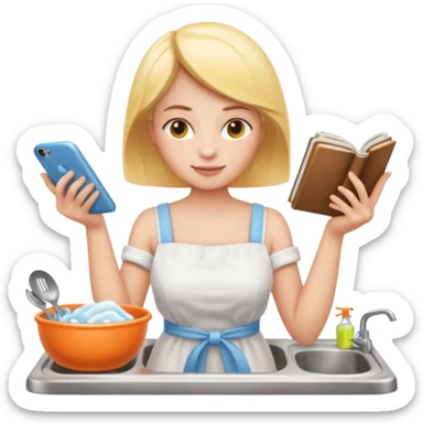 woman perfectionist with 4 arms texting a message wahsing dishes and reading a book 
more dinamic emoji  sticker