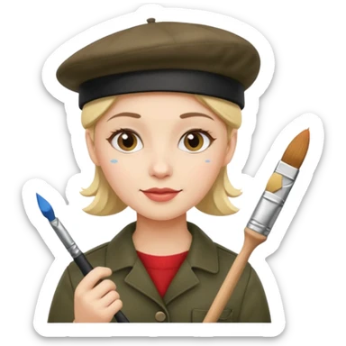 artist with beret and painter sticker