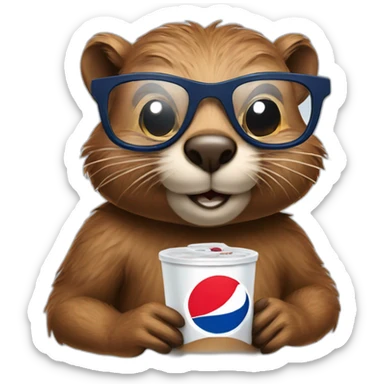 Beaver wearing glasses and t-shirt with Pepsi on it sticker