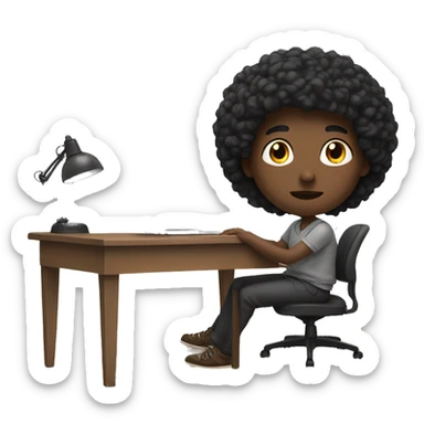 black man black hair sitting at a desk clasp hands sticker