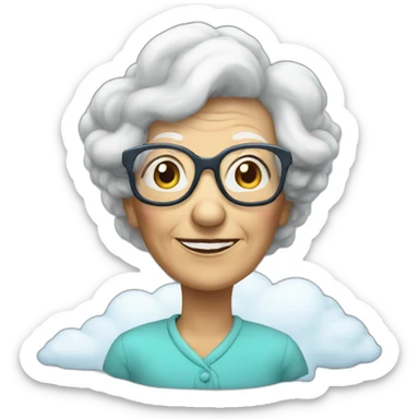 An old lady with glasses sitting on top of the cloud sticker