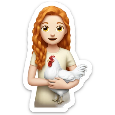 Ginger girl with Long hair and a white hen inside her Arms  sticker