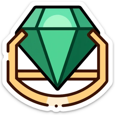 Elegant diamond ring with gold band and emerald-shaped diamond gemstone sticker