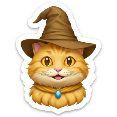 Very low detail Simple yellow cat emoji wearing a sorting hat sticker