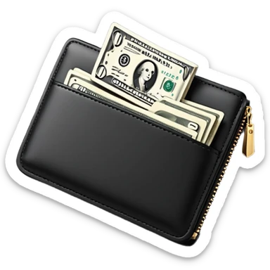 Rich emoji style black leather wallet with dollar bills, luxury money vibe, premium 3D emoji, ultra clean, high detail, no background
 sticker
