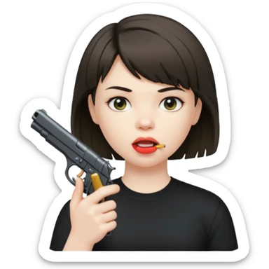 short hair girl with mullet putting gun in her mouth sticker