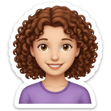 smiling girl with brown curly hair sticker