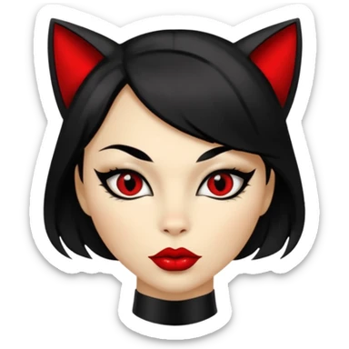 Cat woman goldish skin dark black eyes with black eyeliner dark hair big lips  sticker